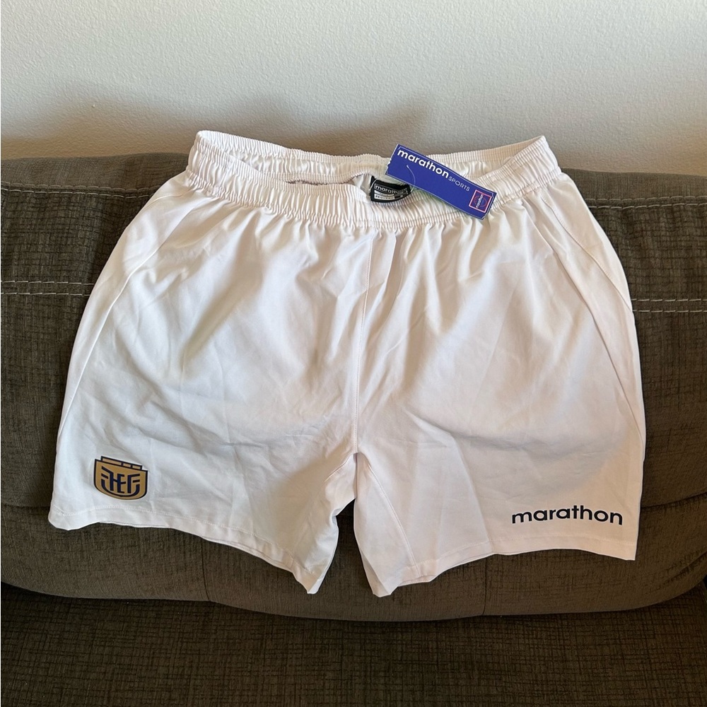 Marathon Authentic Ecuador National Soccer Team White Shorts Men’s Sz: Small